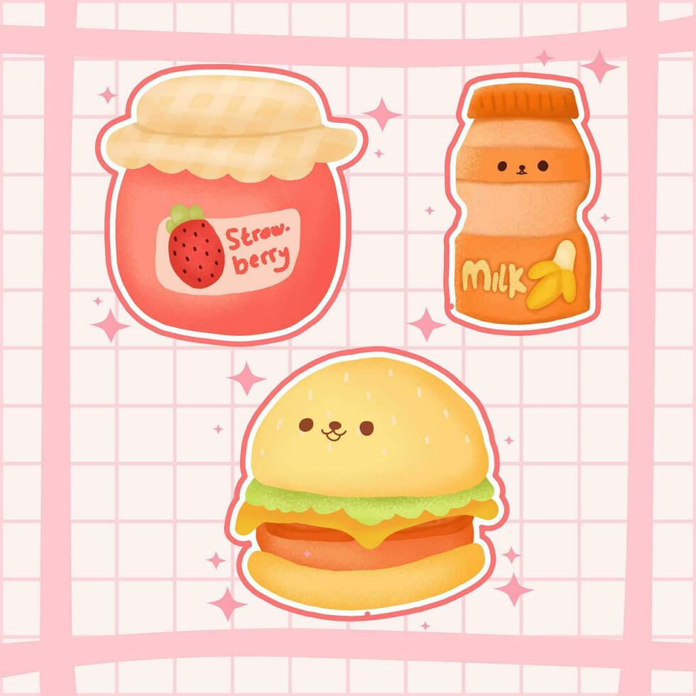 Hand draw food snack sticker set vector