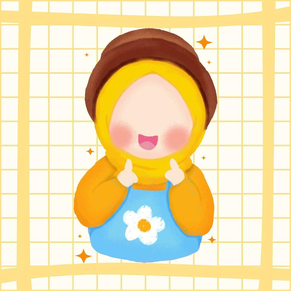 Hand draw hijab girl cartoon character vector