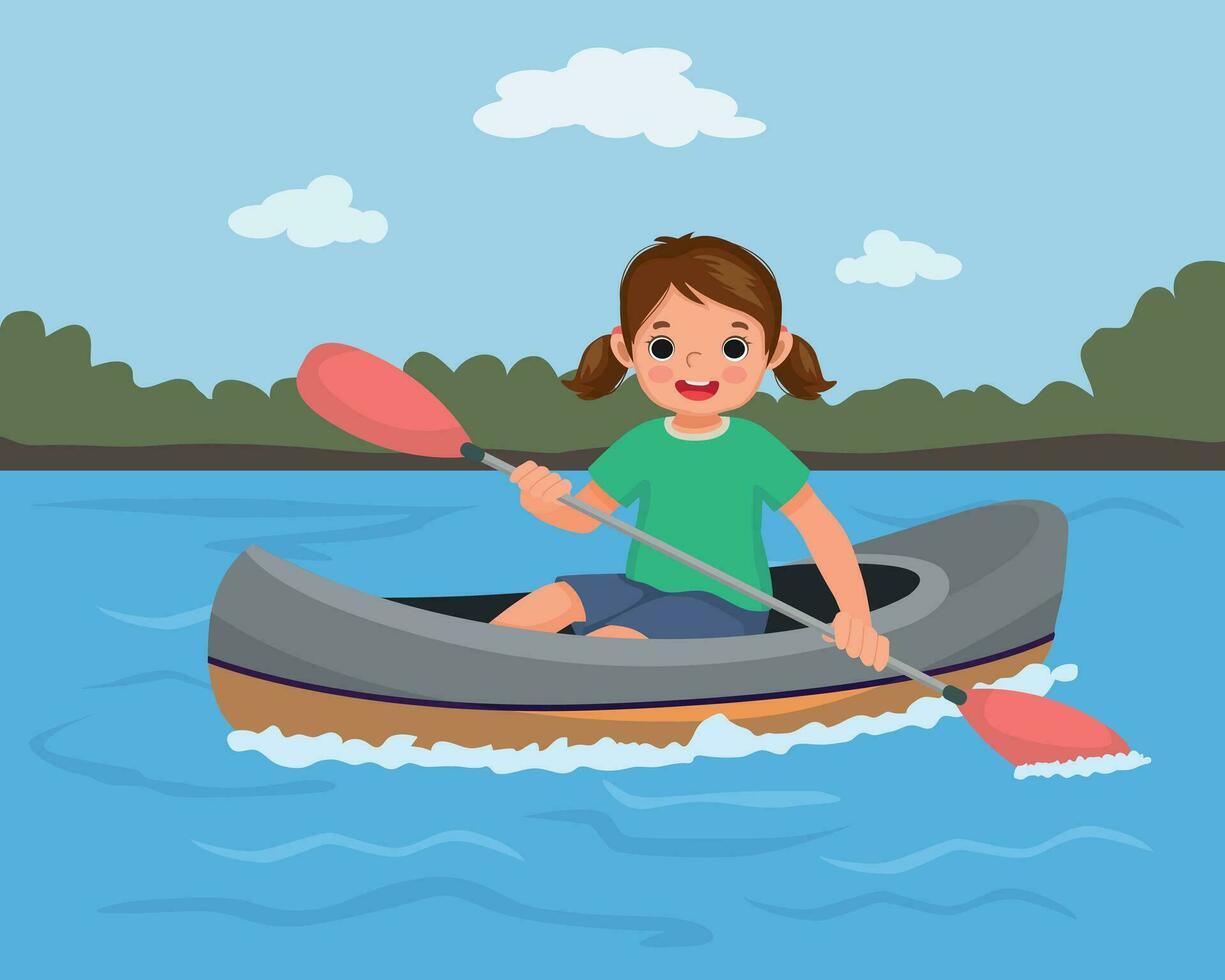 Cute little girl kayaking on the river vector