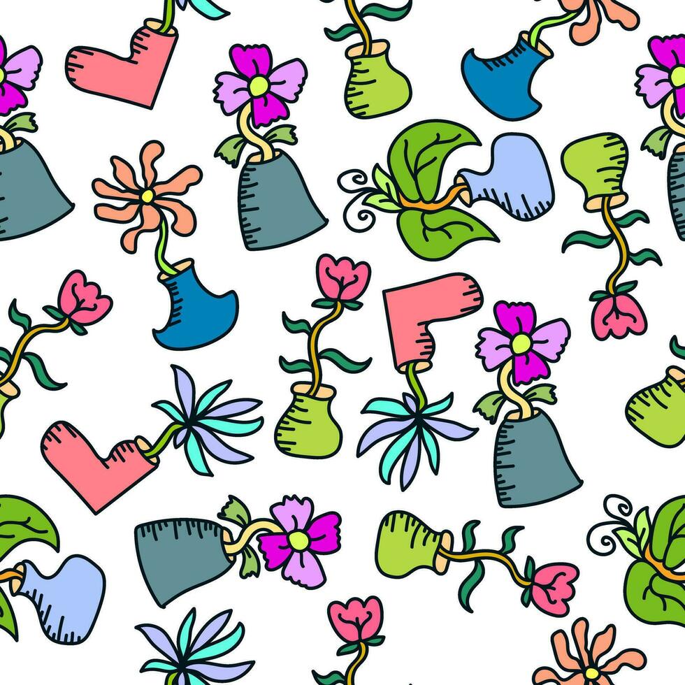 Hand drawn seamless pattern with colorful flowers vector design. Perfect for textile prints