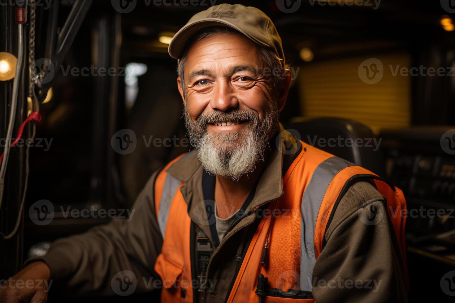 portrait a happy male smiling truck driver container. photo