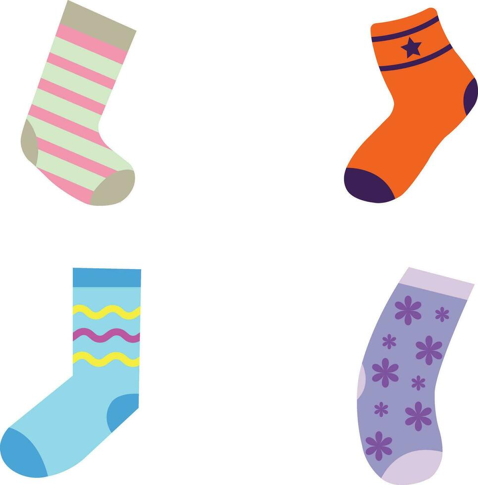 Winter Socks. Vector illustration set in cartoon style. Warm textile cotton and wool socks collection for design decoration.vector illustration