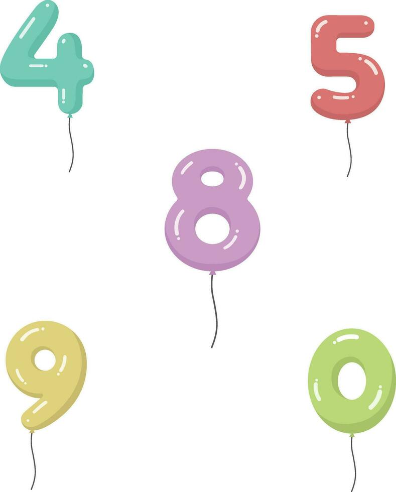 Cute Number Balloons for birthday party and invitations. Illustration vector