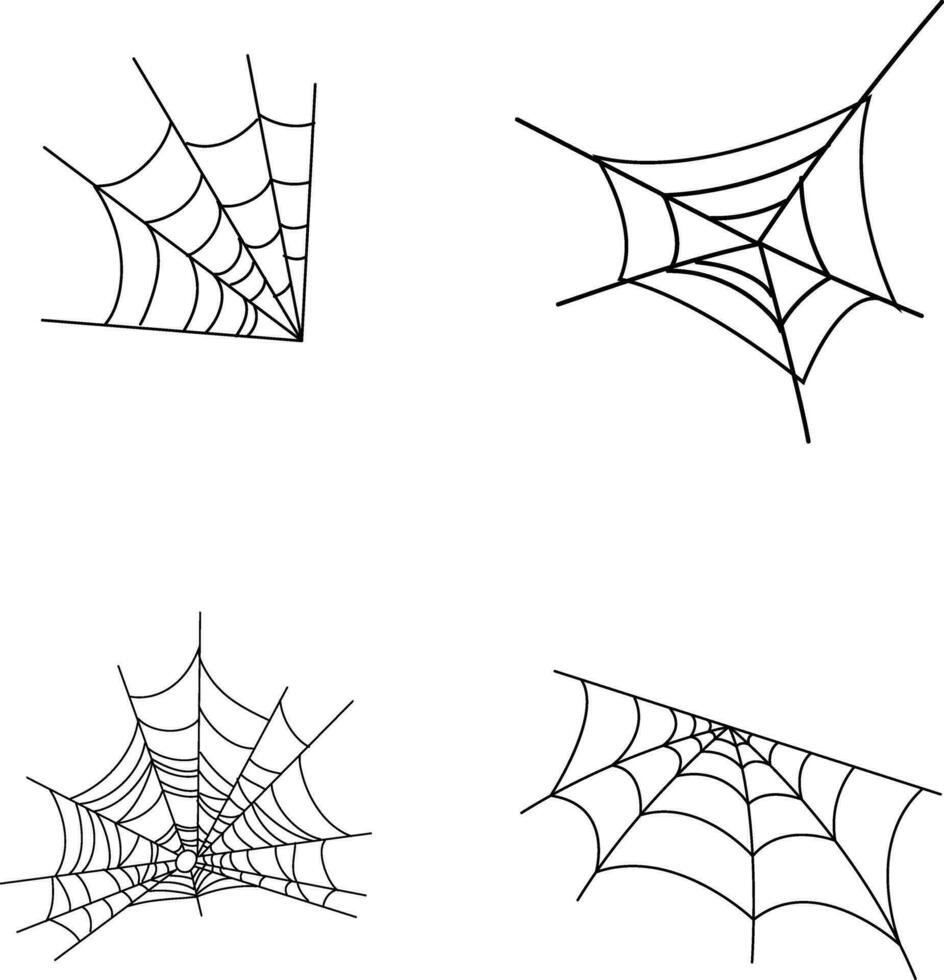 Víspera de Todos los Santos araña web conjunto aislado. escalofriante Víspera de Todos los Santos telaraña con arañas contorno vector ilustración