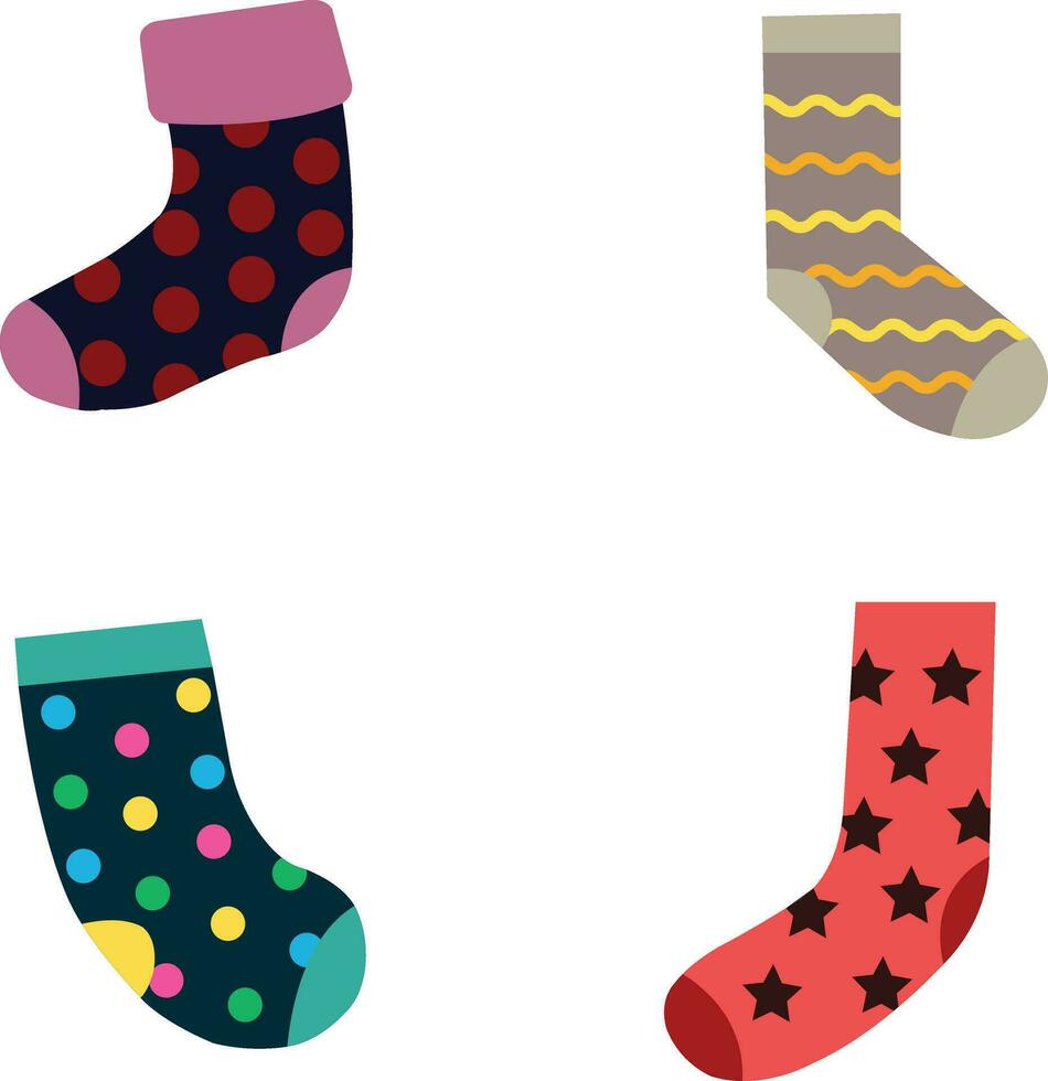 Winter Socks. Vector illustration set in cartoon style. Warm textile cotton and wool socks collection for design decoration.vector illustration