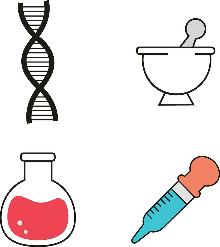 Ciencias laboratorio equipo. laboratorio prueba tubos médico científico investigación. experimentar equipo. laboratorio medición cubilete. botella con goteros vector Pro