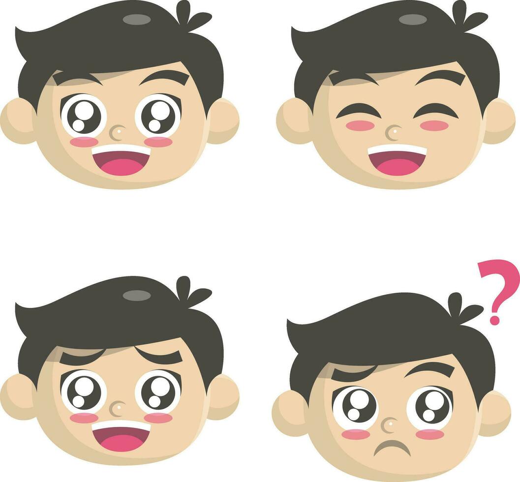 Set of Cute Expressions Children . Little schoolboy with different emotions.Cartoon flat vector collection