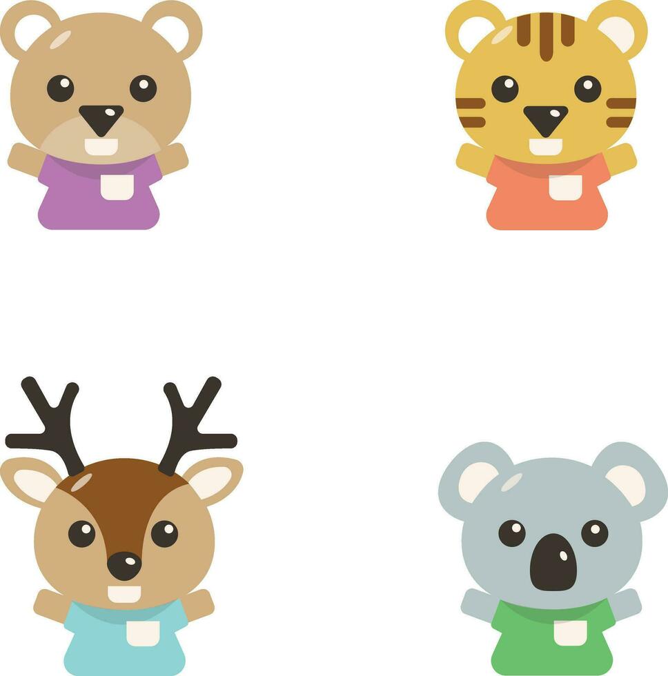 Set of Cute Animal Design cartoon on white background.Wild,pet animal collection.Cute character design.Happy.Smile face.Isolated.Vector.Illustration. vector