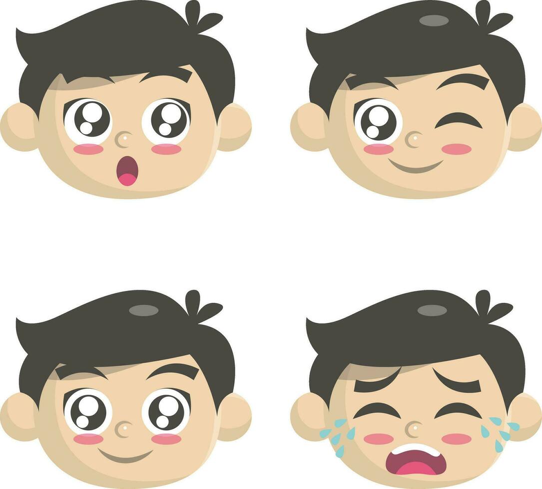 Set of Cute Expressions Children . Little schoolboy with different emotions.Cartoon flat vector collection