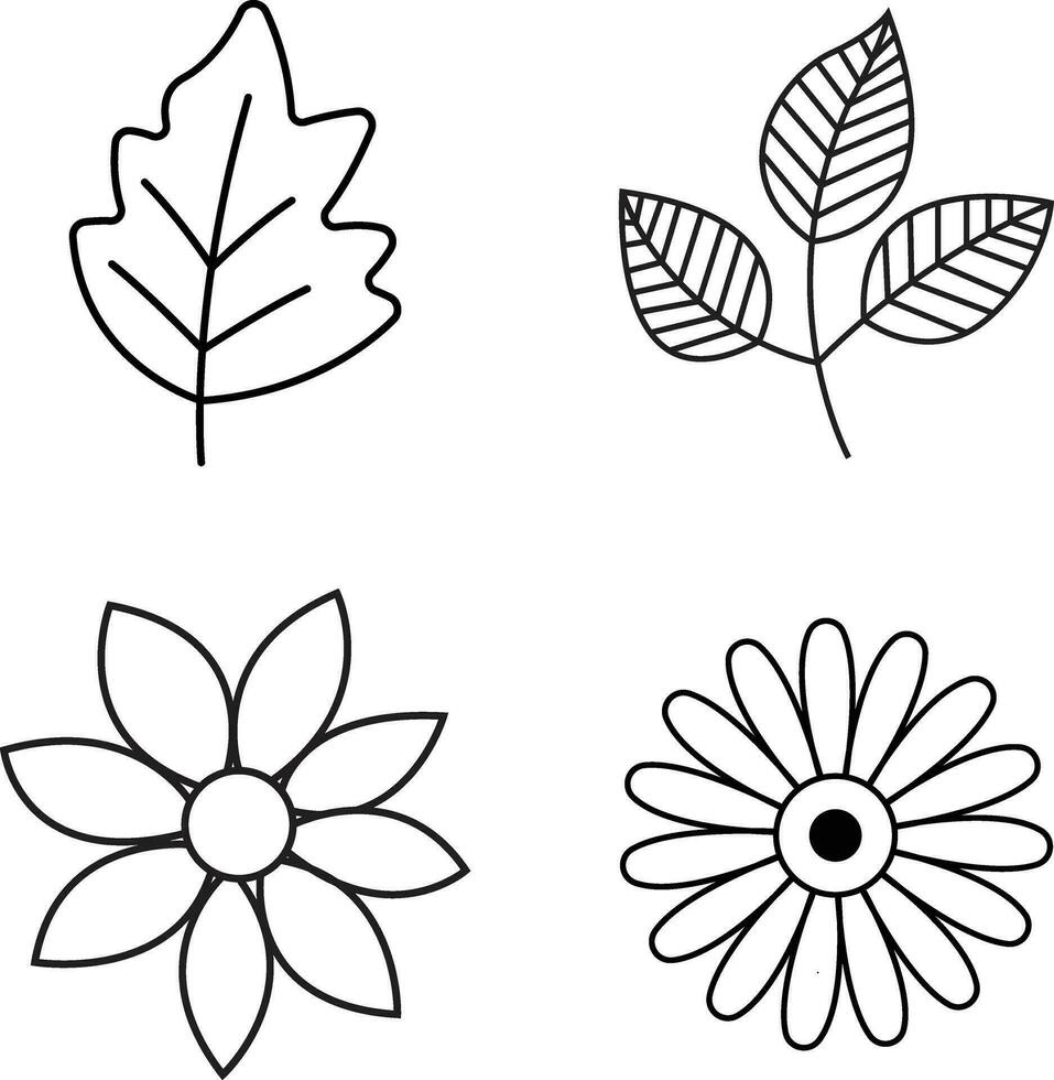 botánico línea arte, flor planta y hoja línea Arte ilustración, botánico línea Arte ilustración, botánico mano dibujado. vector