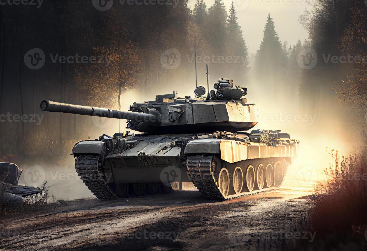 A tank convoy on a spring road. photo