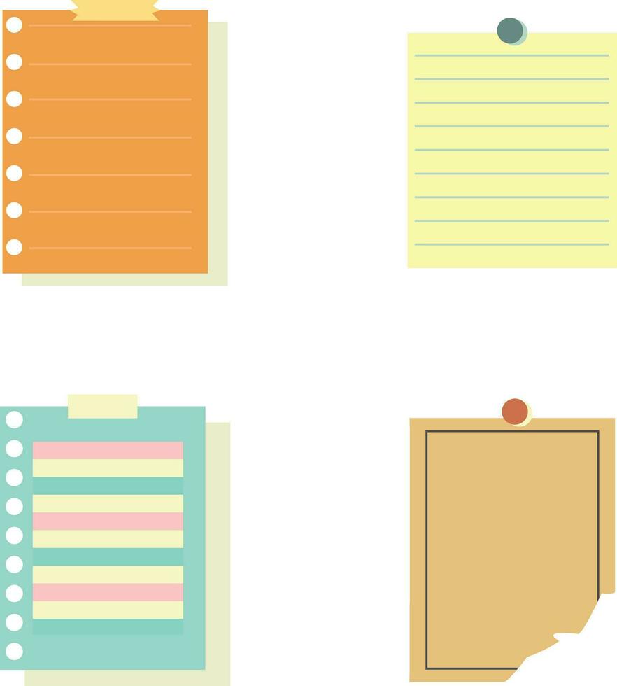 Sticker Note.sticky notes, scraps of paper and torn notebook pages. Template for note messages. Vector illustration.