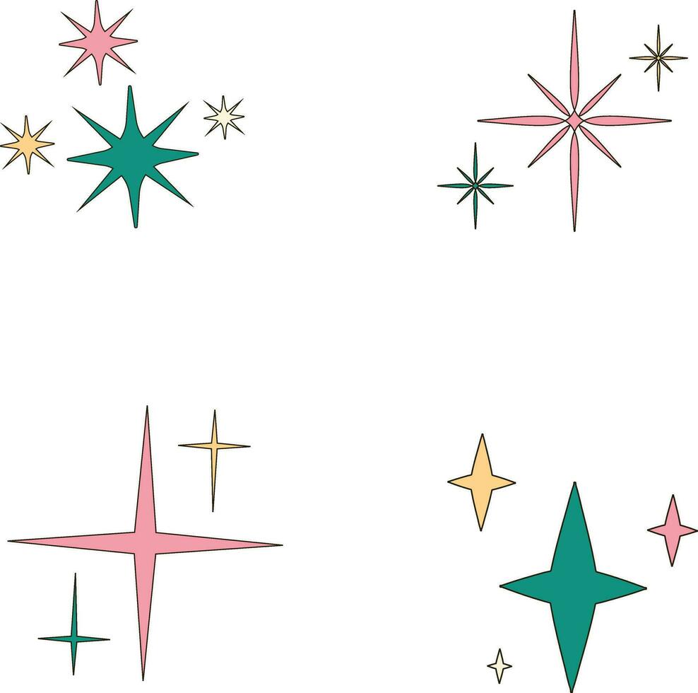Retro Shiny Stars. starburst and retro futuristic graphic ornaments for decoration.Vector pro vector