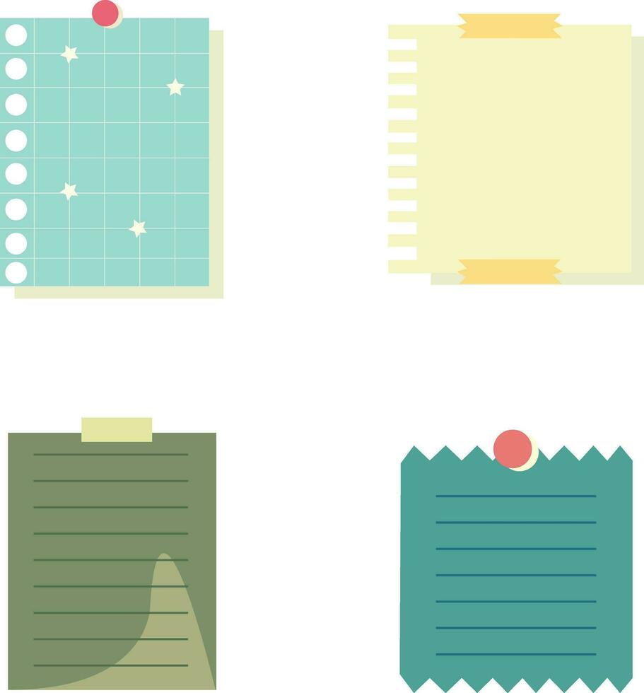 Sticker Note.sticky notes, scraps of paper and torn notebook pages. Template for note messages. Vector illustration.