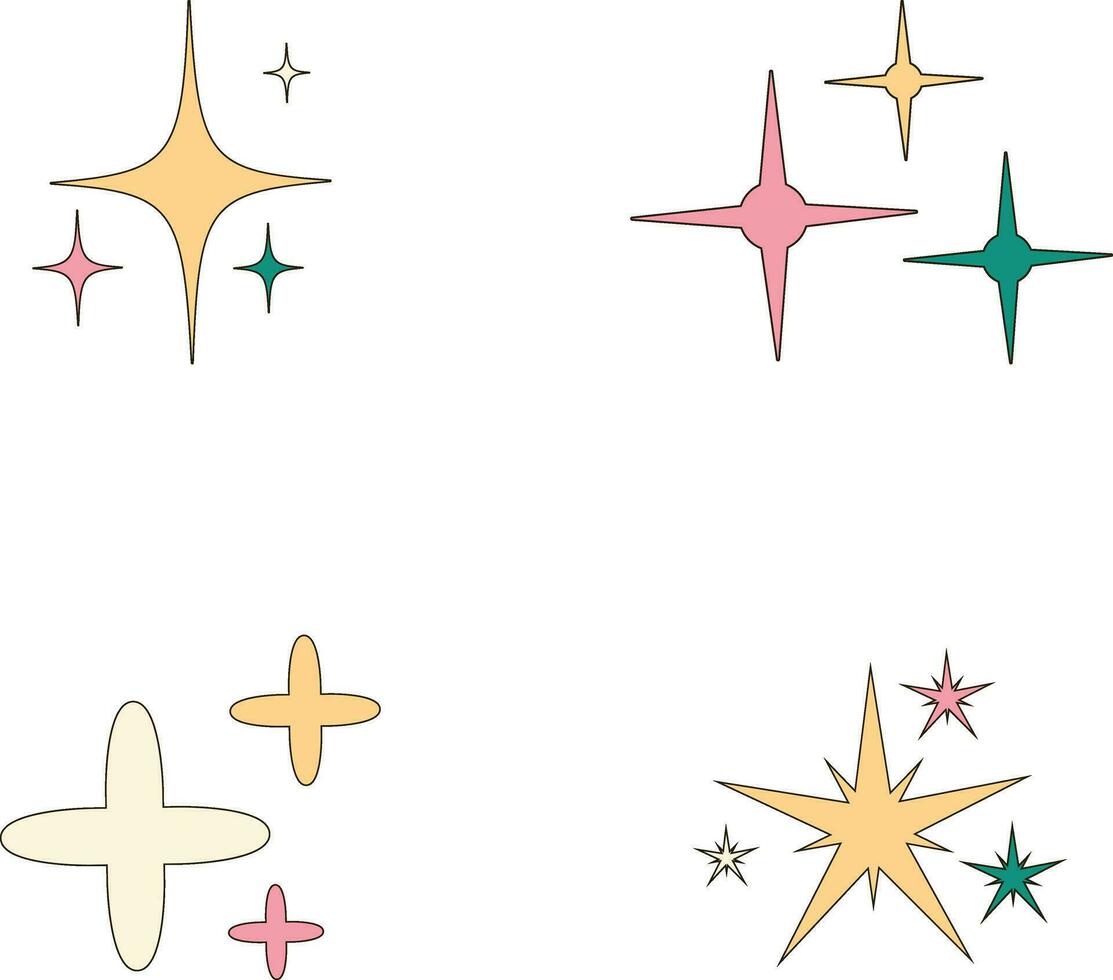Retro Shiny Stars. starburst and retro futuristic graphic ornaments for decoration.Vector pro vector