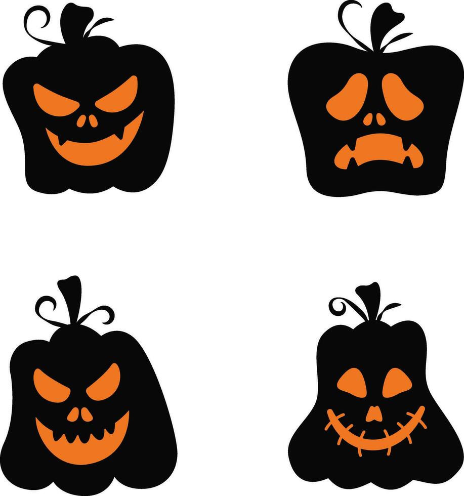 Halloween Pumpkin Silhouette with various expressions or vector illustration.For design decoration.vector Pro