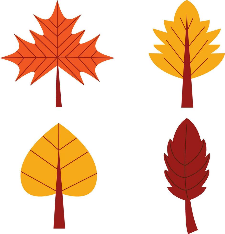 Autumn leaves set illustration. simple cartoon flat style, vector illustration