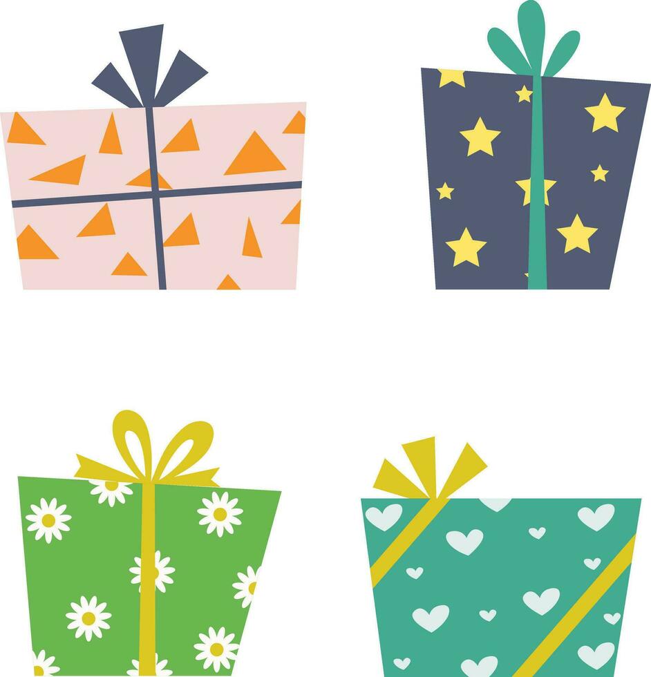 Birthday Gift Boxes. Colorful wrapped. Collection for Birthday, Christmas. For Cartoon Vector flat design