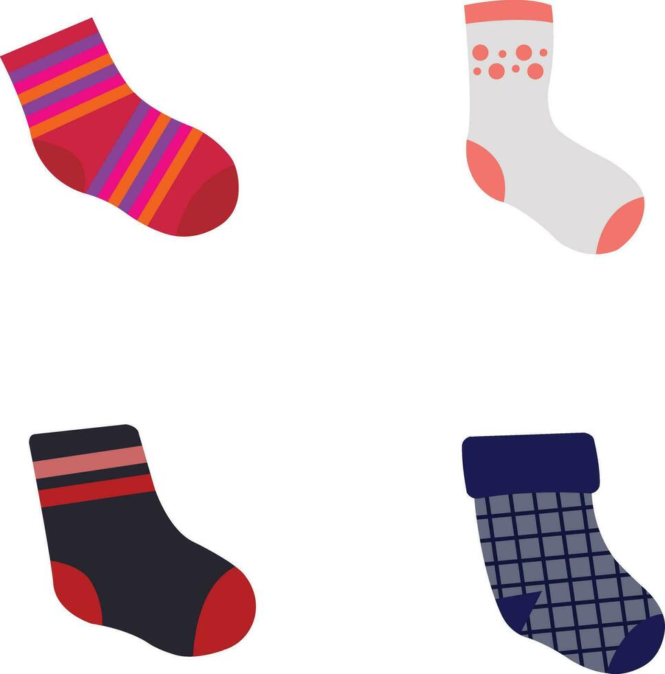 Winter Socks. Vector illustration set in cartoon style. Warm textile cotton and wool socks collection for design decoration.vector illustration