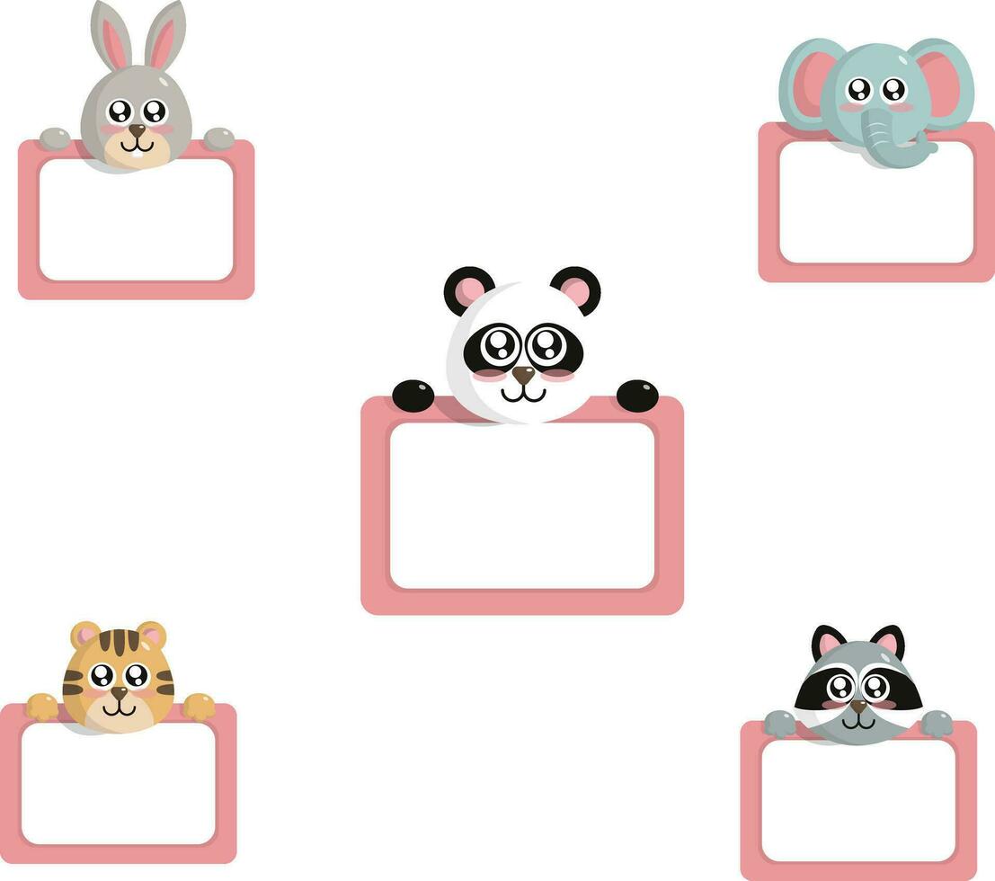 Cute animals border with label name cartoon hand drawn style.For design decoration and illustration vector