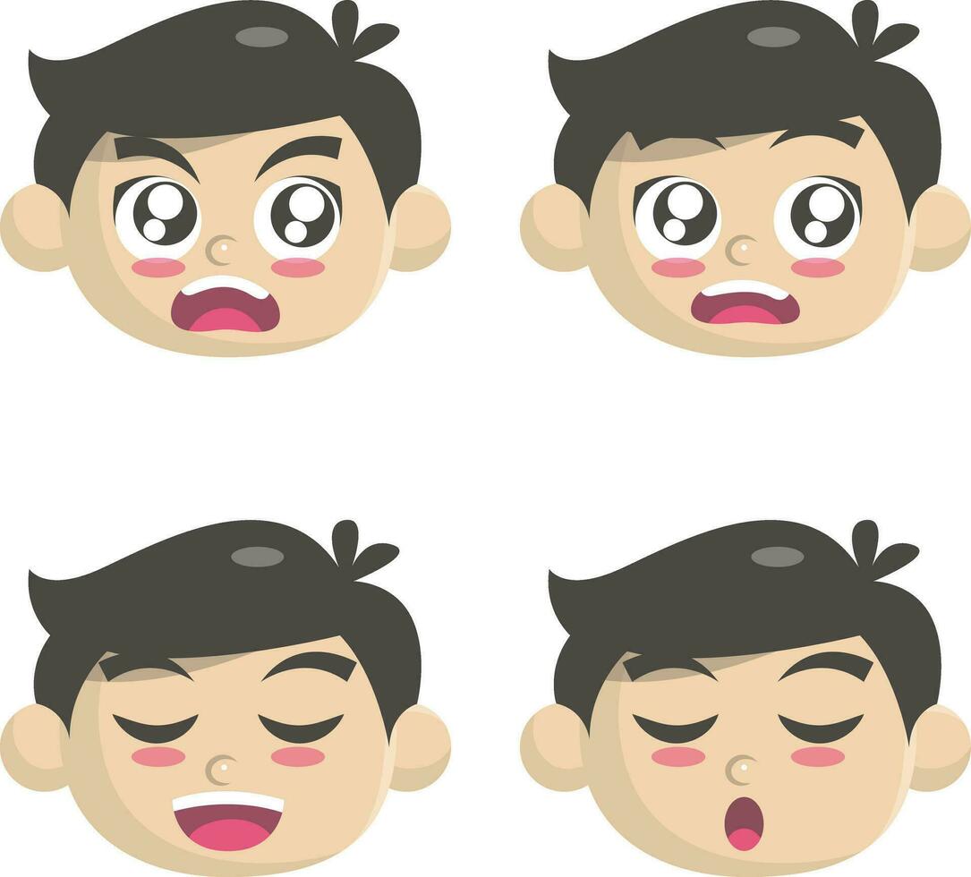 Set of Cute Expressions Children . Little schoolboy with different emotions.Cartoon flat vector collection