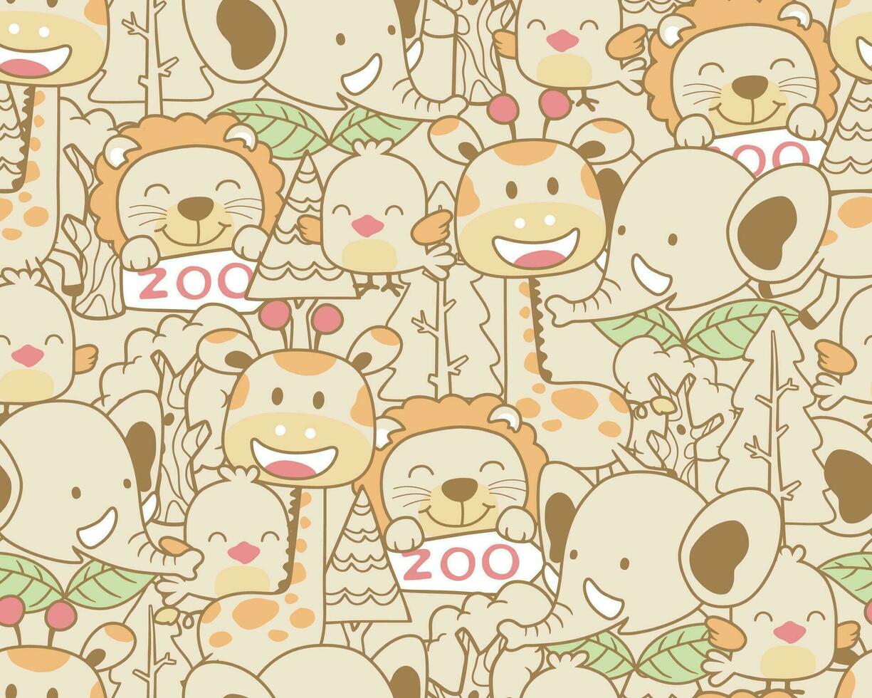 Seamless pattern vector of funny animals cartoon