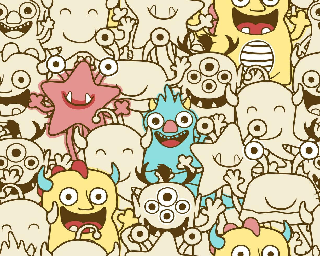 seamless pattern vector of funny monster cartoon