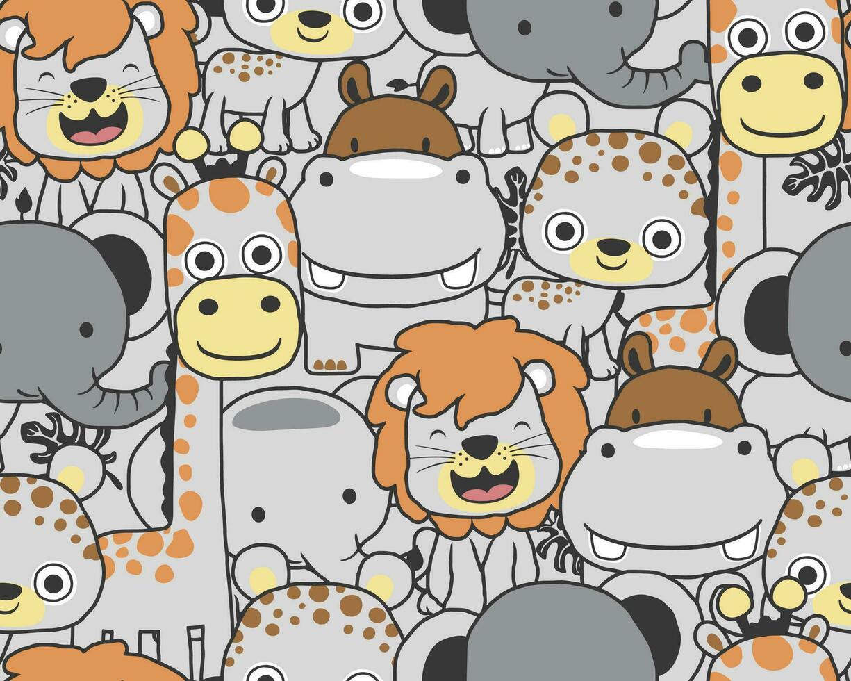 seamless pattern vector of funny animals cartoon