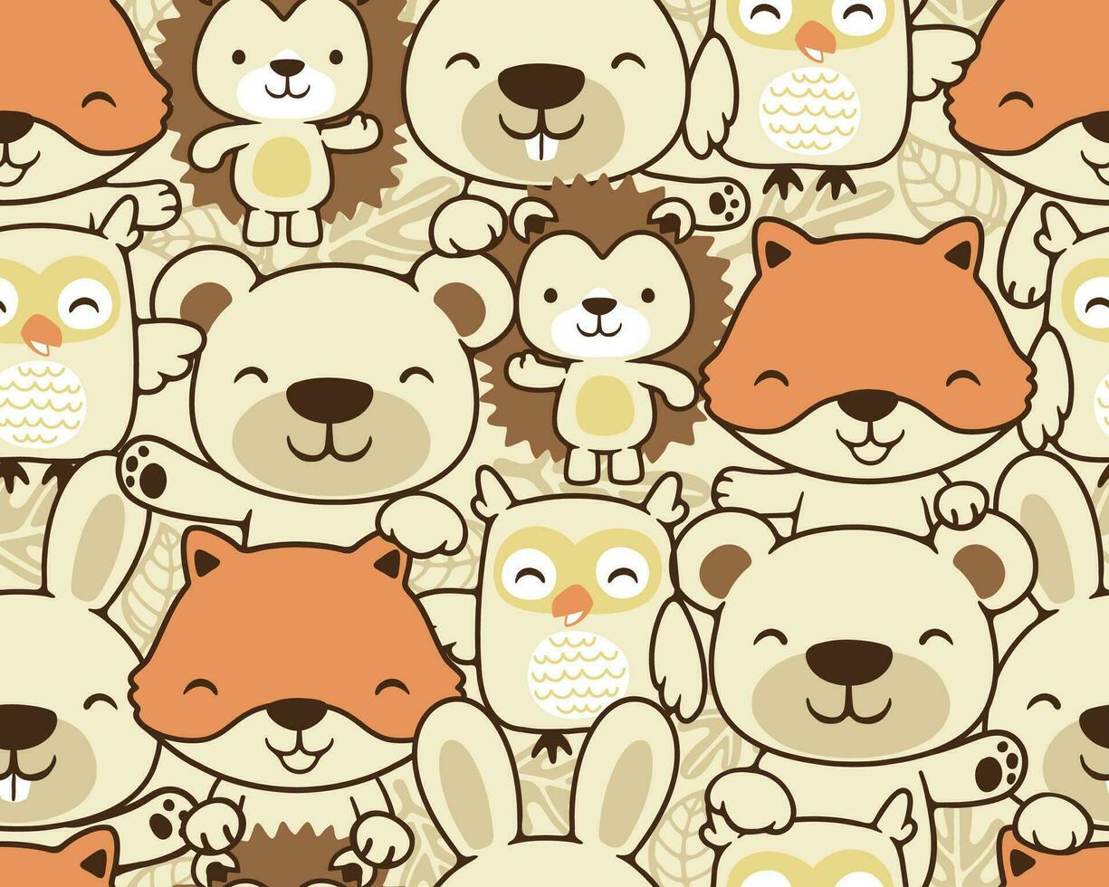 Seamless pattern vector of funny woodland animals cartoon