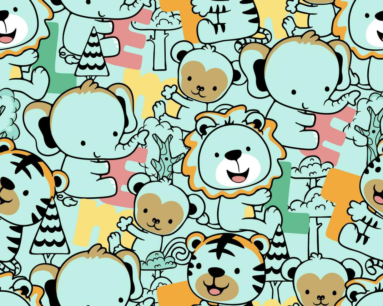 Seamless pattern vector of funny animals cartoon hugging alphabet