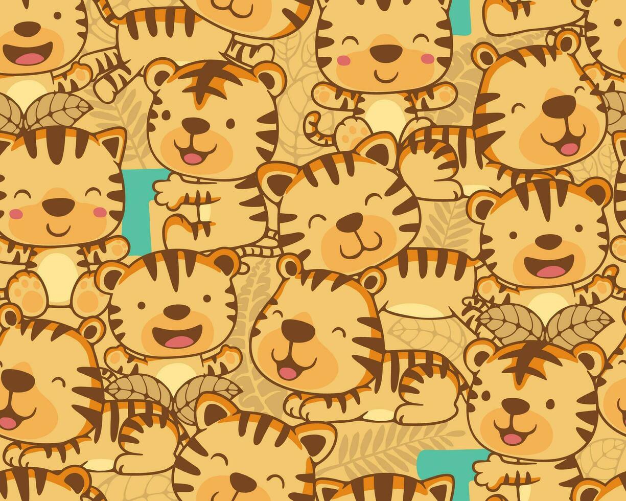 Seamless pattern vector of funny tiger cartoon in different activity