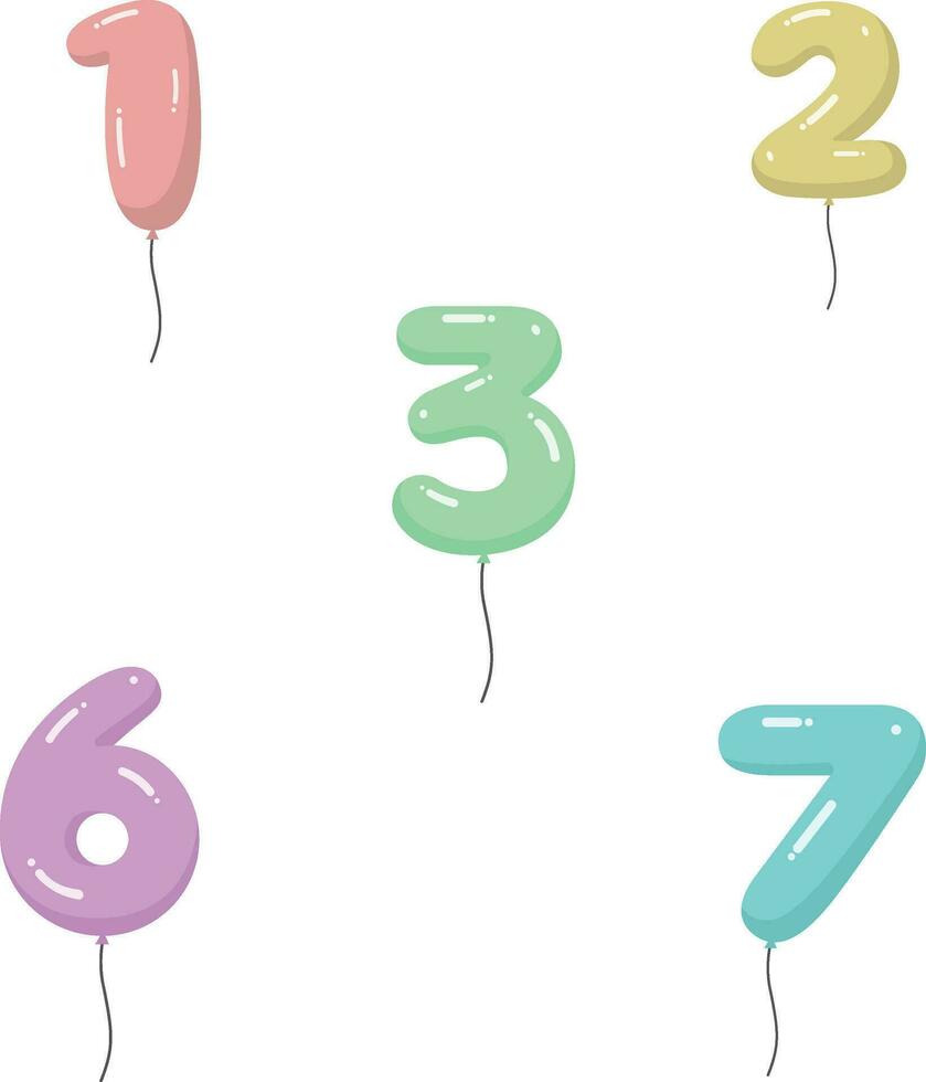 Cute Number Balloons for birthday party and invitations. Illustration vector