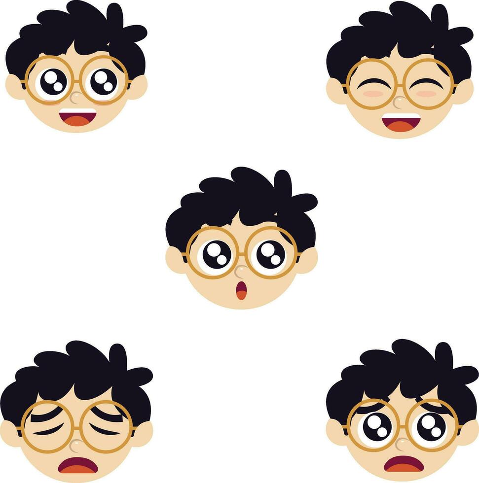 Cute Little Expressions. Little schoolboy with different emotions, gestures and poses. Arms, legs and other body parts construction. Cartoon flat vector collection for design illustration