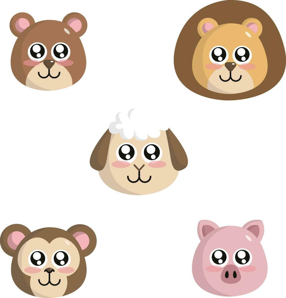 Cute animal head in simple illustration for design decoration and illustration. Vector pro