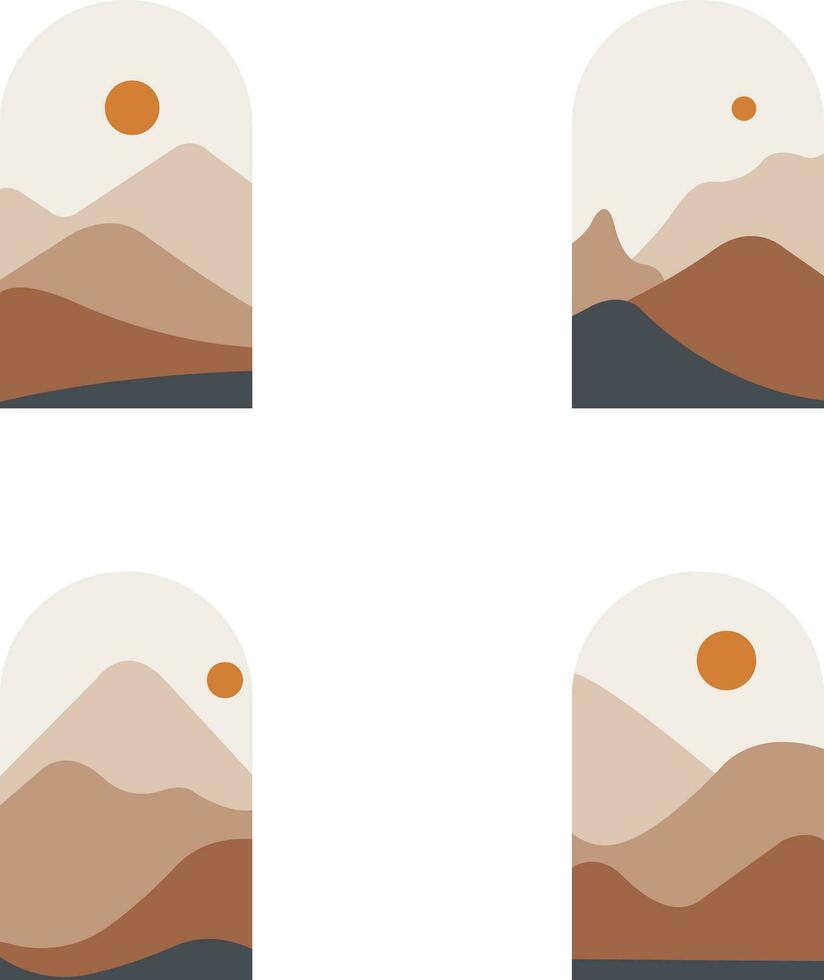 boho montaña paisaje. moderno boho fondo conjunto con Dom Luna montañas, minimalista pared decoración.vector Pro vector