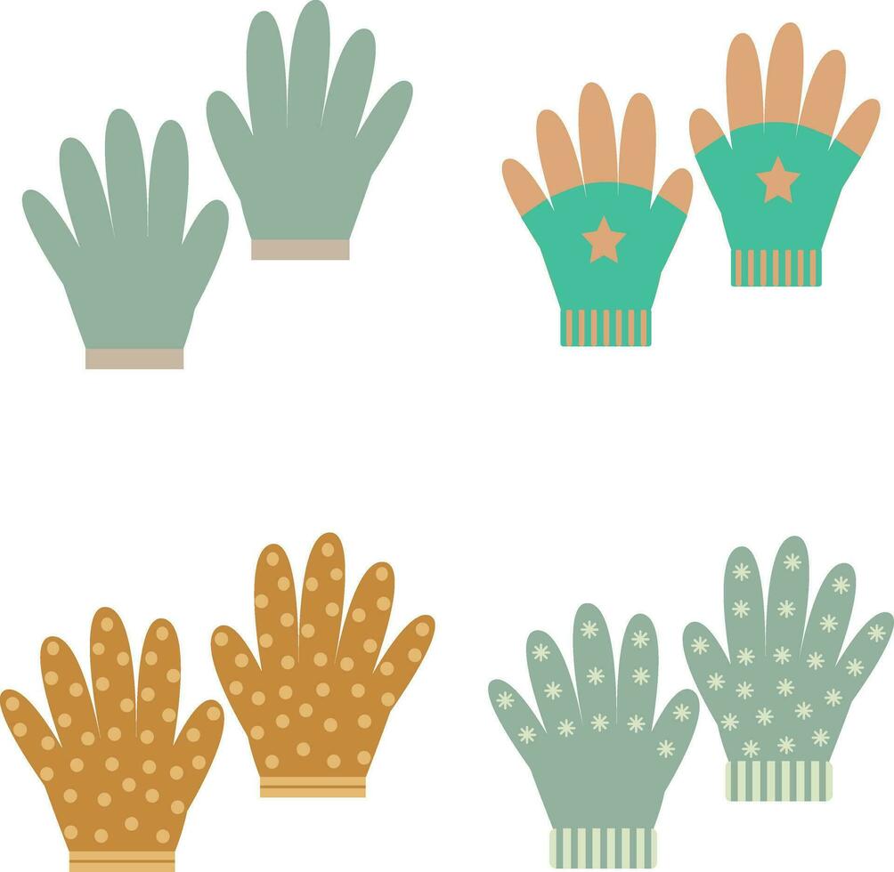Winter gloves and mittens set. Cute colorful woven or knitted gloves for cold frosty weather isolated on white background. Cartoon flat vector illustration