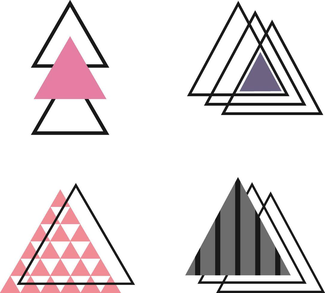 Triangle Memphis  elements set. Vector abstract geometric line shape graphic, modern hipster  triangle template colorful illustration