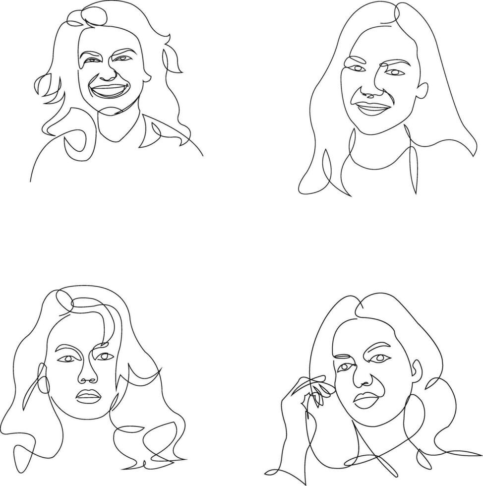 Woman Face Line Art vector line art illustration. One Line style drawing.For design decoration.