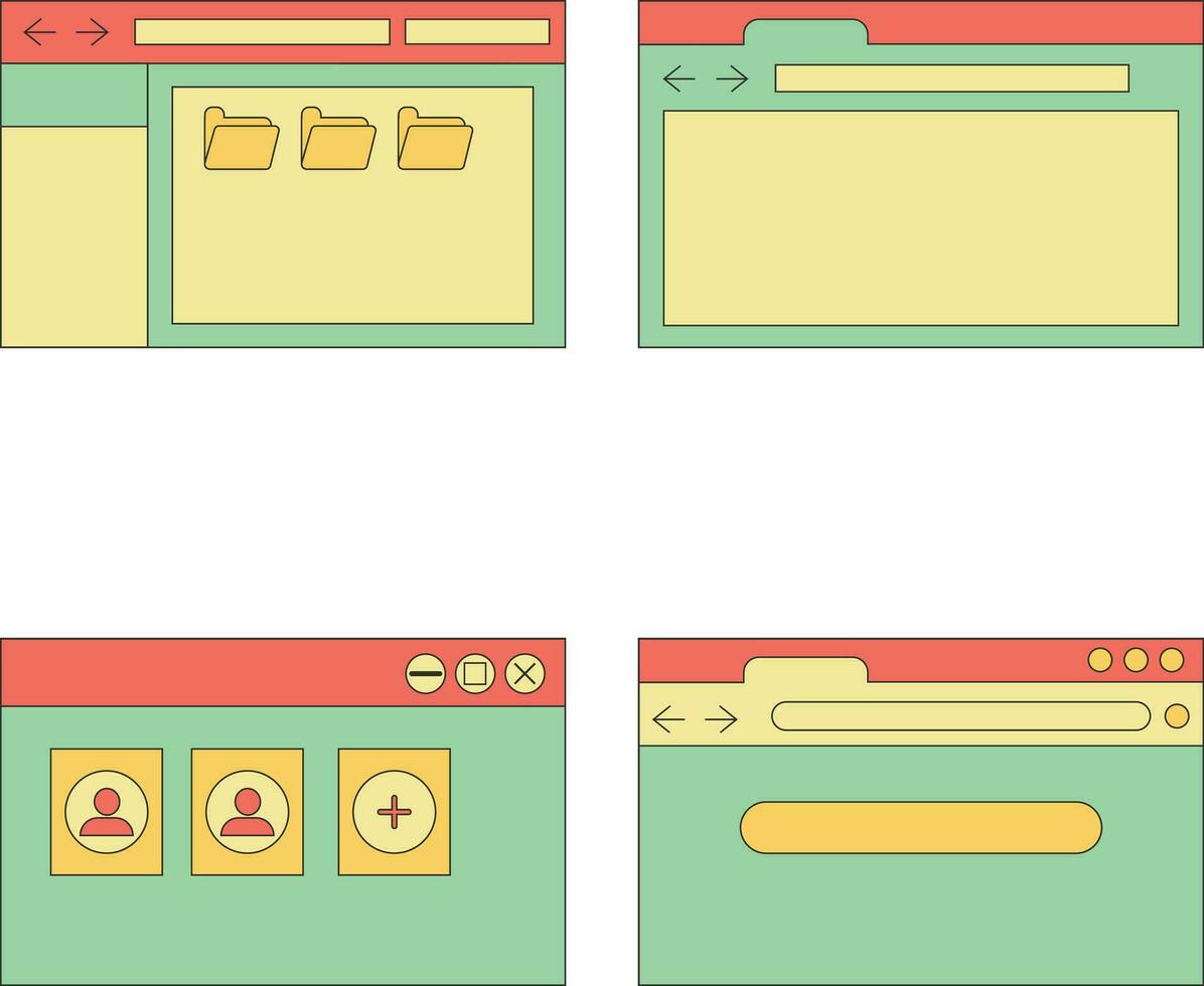 Retro Ui Shape. Retro PC Desktop Template Boxes and Elements. Vector Illustrations.