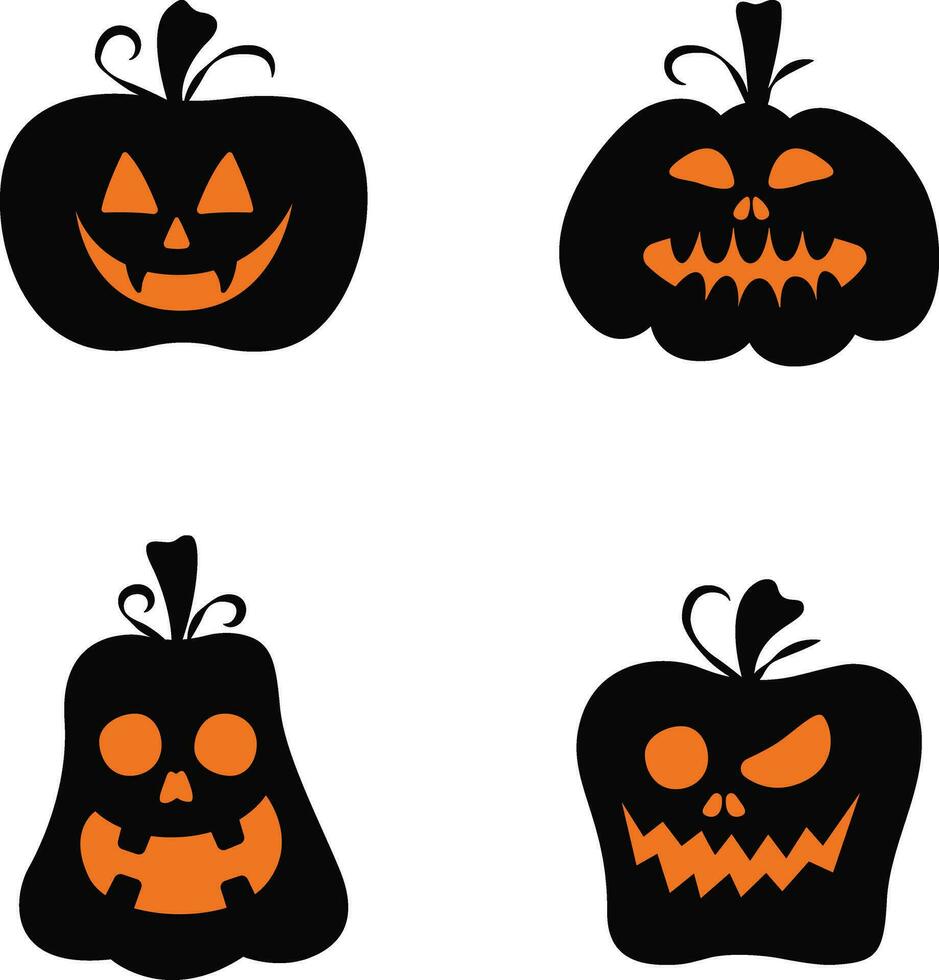 Halloween Pumpkin Silhouette with various expressions or vector illustration.For design decoration.vector Pro