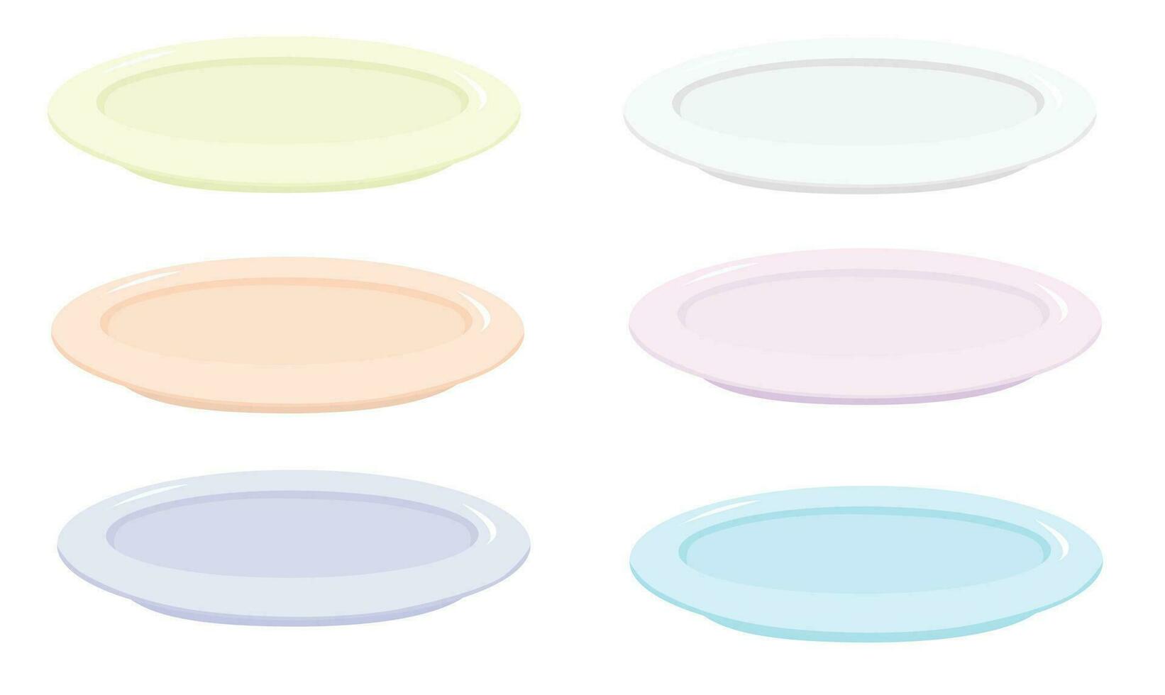 Pastel color plate vector set. Multicolor plate vector set. Flat vector set isolated on white background. Crockery set.