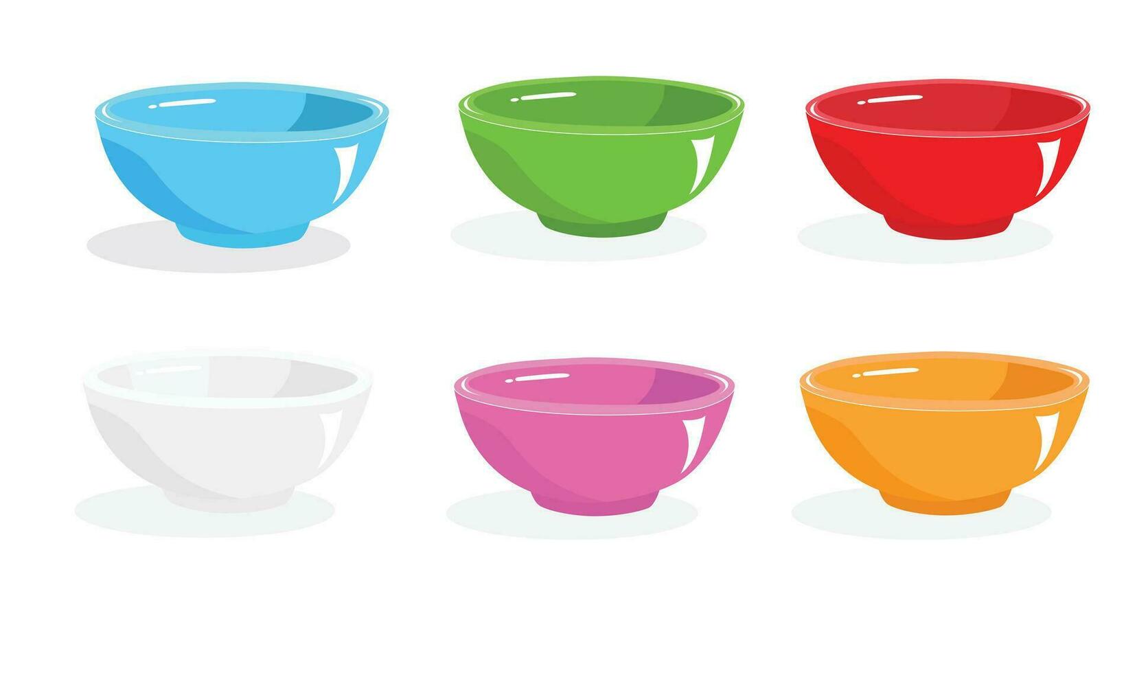 White and multicolor ceramic bowl stack vector illustration. Flat vector isolated on white background.  Multicolor bowl set clipart in cartoon style isolated on white background. Crockery set.