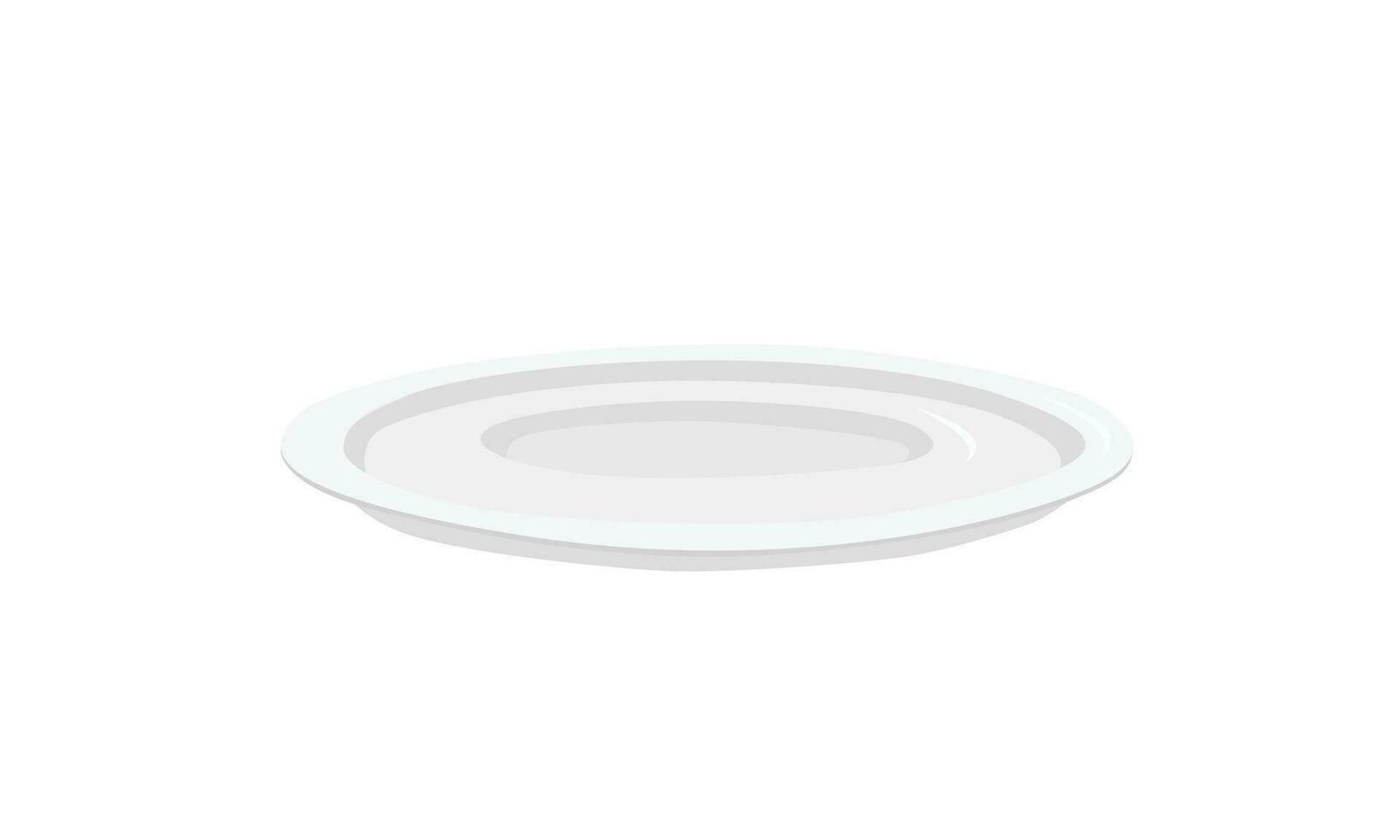 White ceramic plate vector illustration. Flat vector isolated on white background. White plate, white dish clipart in cartoon style.