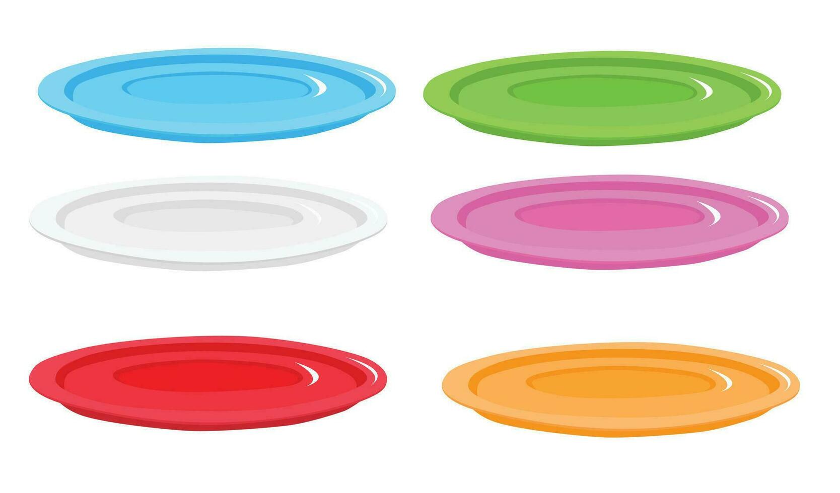 Multicolor plate vector set. Flat vector set isolated on white background. Crockery set.