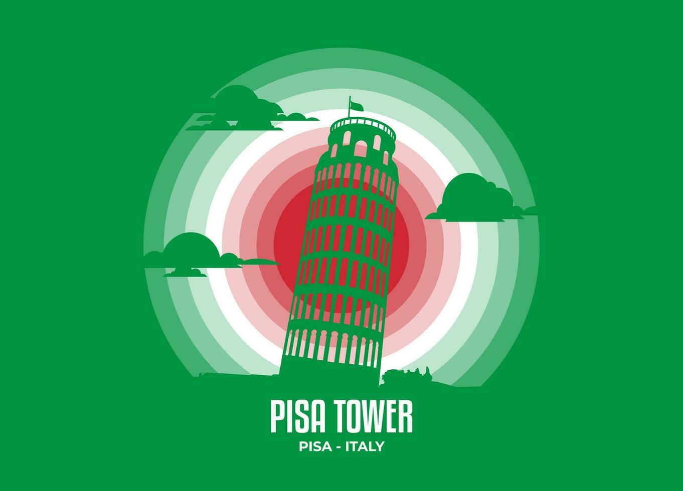 Pisa Tower vector. Moonlight illustration of famous historical statue and architecture in United Kingdom. Color tone based on flag. Vector eps 10