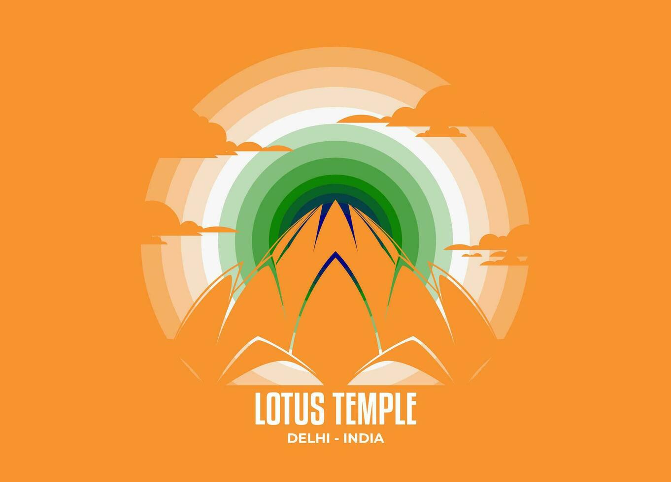 Lotus Temple vector. Moonlight illustration of famous historical statue and architecture in United Kingdom. Color tone based on flag. Vector eps 10