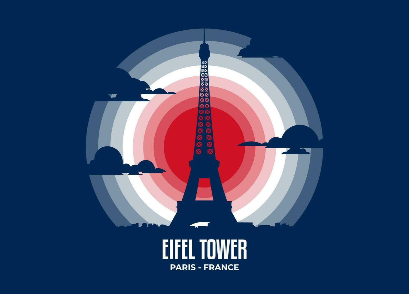 Eifel Tower vector. Moonlight illustration of famous historical statue and architecture in United Kingdom. Color tone based on flag. Vector eps 10