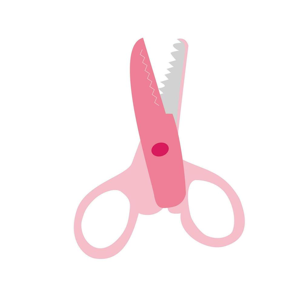 Children scissors cartoon vector illustration. Serrated scissors isolated on white background. Tool for cutting or needlework. Flat vector. School concept.