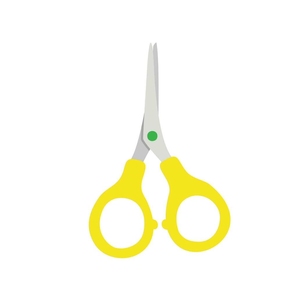 Closed scissors cartoon vector illustration. Scissors with yellow handle isolated on white background. Tool for cutting or needlework, handmade. Flat vector.