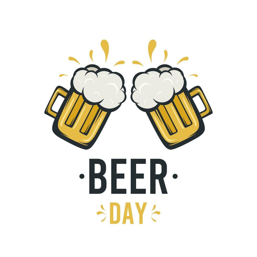 toasting two glass of beer on white background for beer day greeting perfect for social media post,greeting,event, and more vector